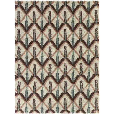 Behring Brown/Blue Art Deco Geometric Area Rug