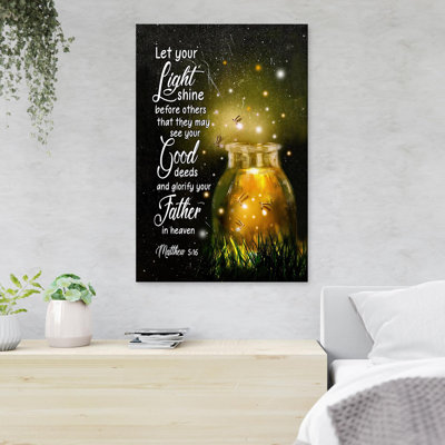 Jar Of Fireflies - Let Your Light Shine Before Others - 1 Piece Rectangle Graphic Art Print On Wrapped Canvas
