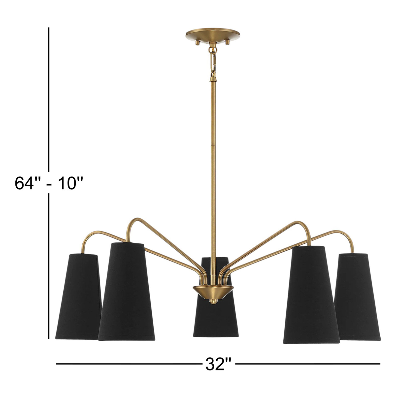 Cher 5-Light Chandelier, Brass, Black
