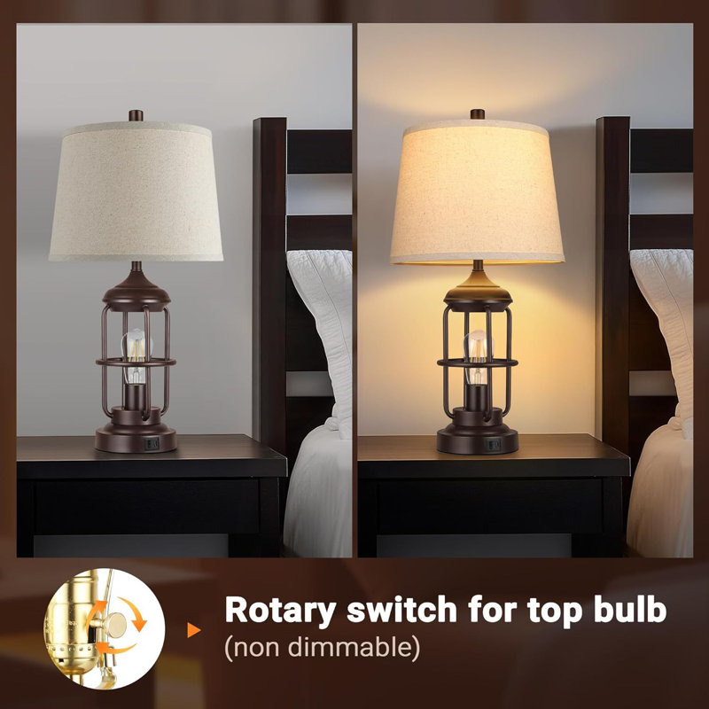 Set of 2 Table Lamps with USB and Touch Dimming
