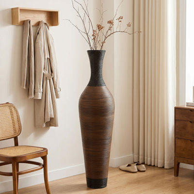  Vase de plancher Aaban 51 po, rotin en PVC tissé à la main, deux tons brun et noir, grand vase décoratif