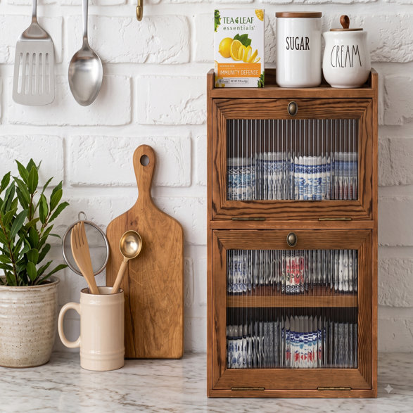 Tea Leaf Essentials Immunity Defense with sugar and cream on top of a cabinet.