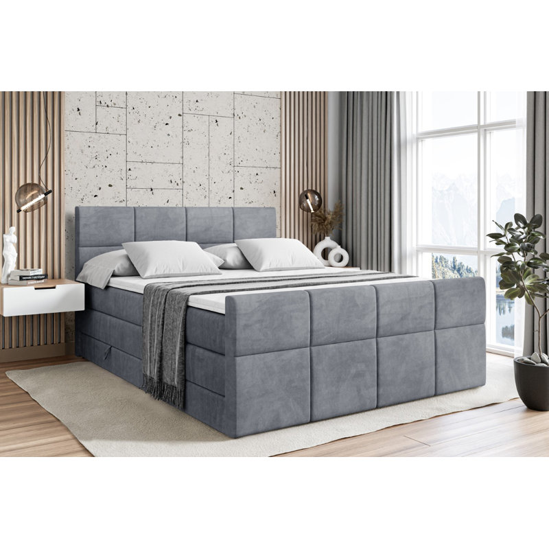 Bed with Mattress, 140 x 200cm, in Grey