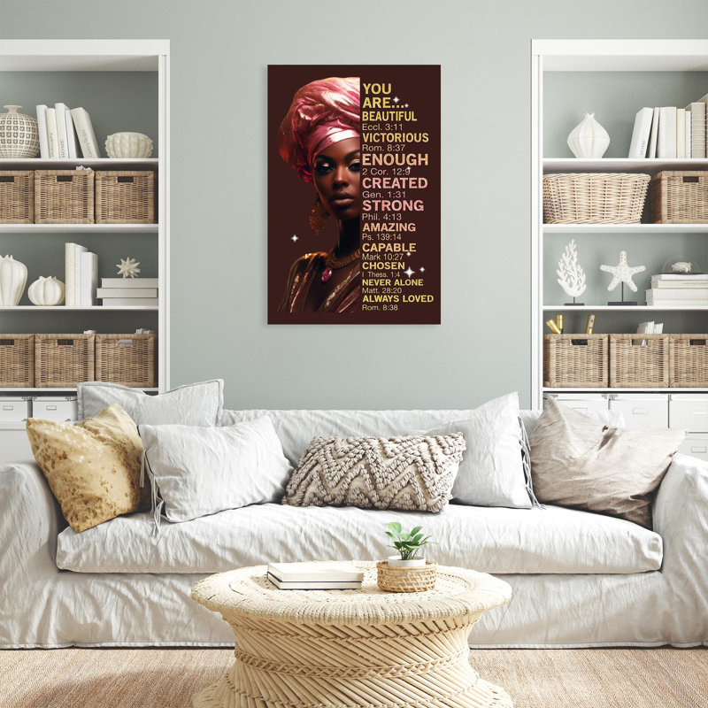 «Black Woman You Are Beautiful», reproduction d'art rectangulaire sur toile tendue 1 pièce, H 20 po x l 16 po x P 1,25 po