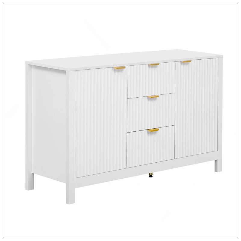 Buffet à motif ondulé - 3 tablettes réglables, 3 tiroirs et portes à fermeture en douceur, console de rangement avec poignées en métal, convient pour le bureau, le couloir et le salon, 3 couleurs