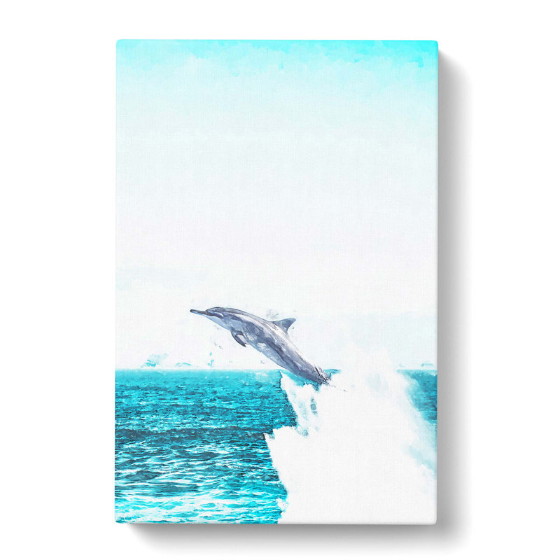 Jumping Dolphin - Wrapped Canvas Painting Print, 60cm H x 40cm W x 3cm D
