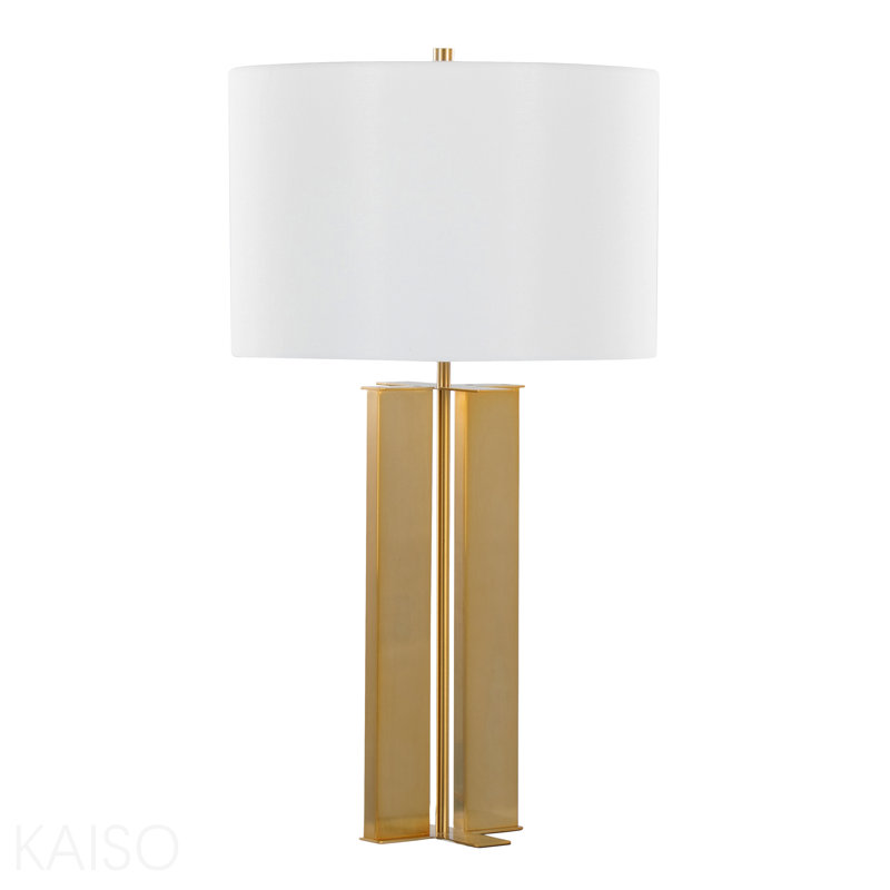 Lampe de table en métal 28 po en laiton antique et lin blanc 28 po, Doré