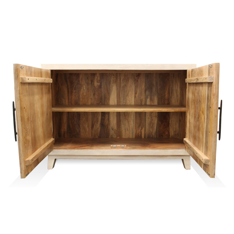 Console verticale Denelle 2 portes Mid-Century en bois massif ivoire