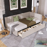 Upholstered Daybed With 2 Storage Drawers  Sofa Bed Frame No Box Spring Needed