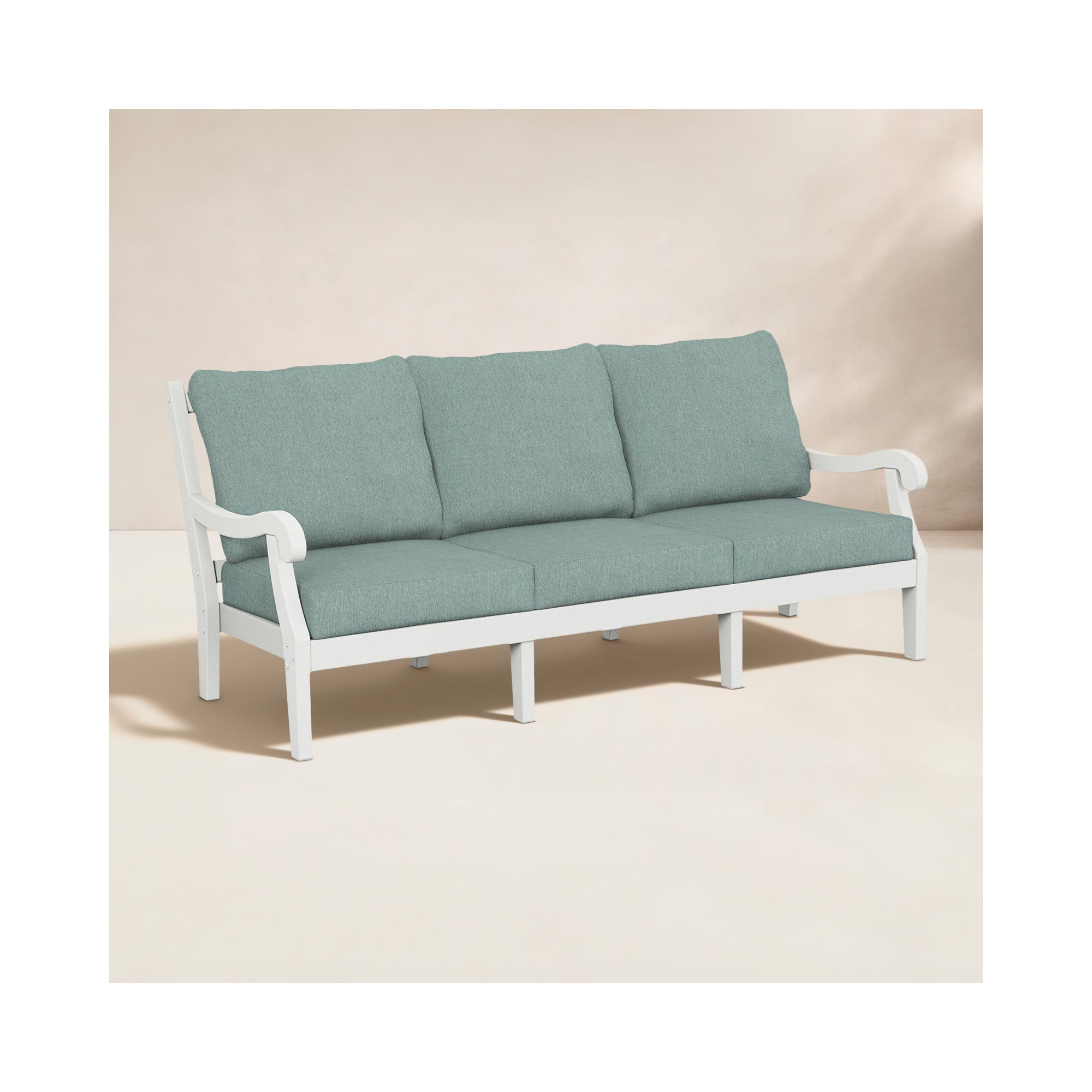 POLYWOOD x Birch Lane Verlyn Deep Seating Sofa, Glacier Spa Cushion/White Frame