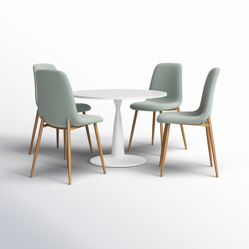 Folmar 4 - Person Dining Table Sets With 35'' Round Table & 4 Upholstered Fabric Chairs, Turquoise