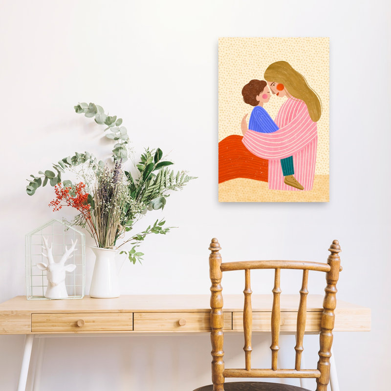 Loving Mother Child Embrace Colorful Whimsical Abstract Wall Art Print by Bea Muller - Wrapped Canvas Print