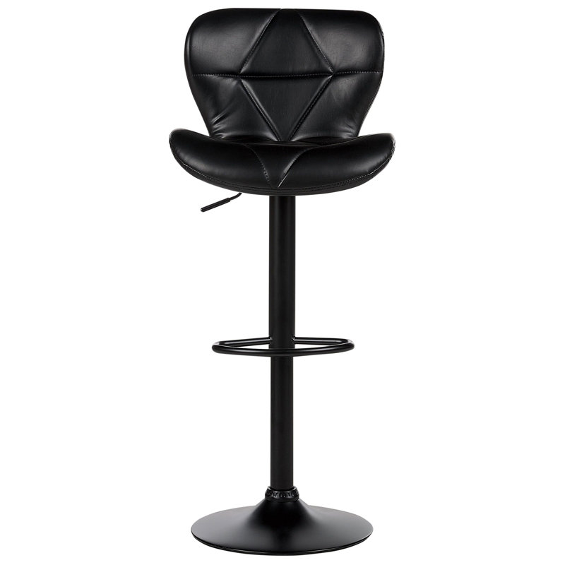 Nanafalia Swivel Upholstered Faux Leather Adjustable Height Bar Stool with Iron Frame, Black