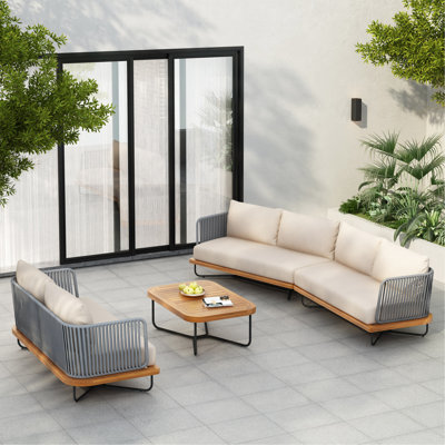 Conversation en bois d'acacia et corde tissé avec table basse Lucca
