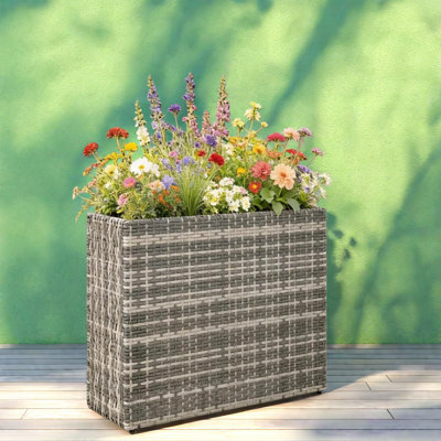 Comfortable Elevated Planters, Steel And Rattan, Modern Style For Patio
