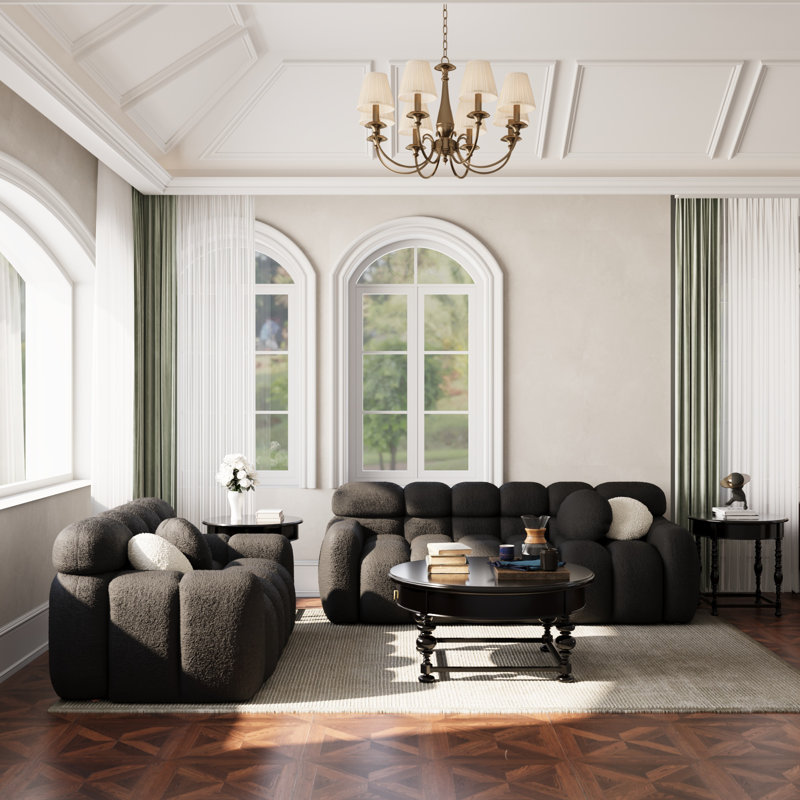 Allasia Upholstered 86.5'' Sofa, Black Boucle