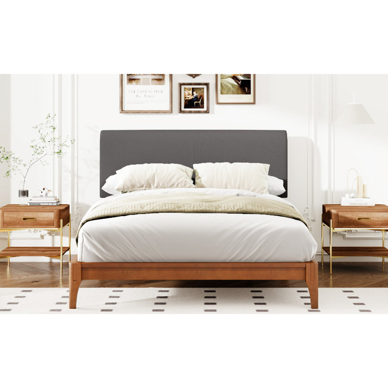 Full Size 12 Inch Platform Bed, Grey Curved Upholstered Adjustable Headboard, Solid Frame With Natural Texture, Effortless Setup And 7.3 Inches Storage Size, Inch, Frame, Organic Patterns, Assembly,
