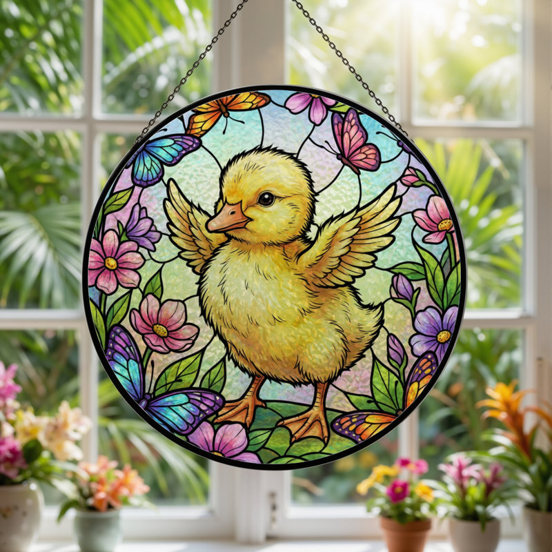 Panneau de vitrail papillon 7,8 "H Duck, H 7,8 po x l 7,8 po