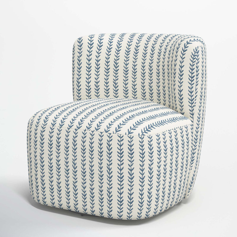 Fauteuil de chambre pivotant rembourré Mariza, Rayures à motif de vigne bleu cendré