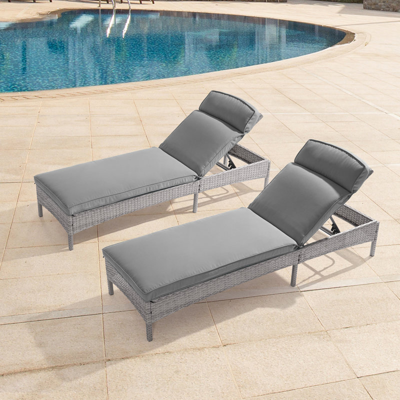 Chaise de patio inclinable en rotin simple, ensemble de 2, Gris
