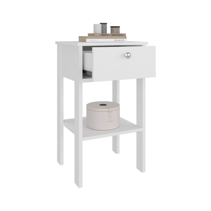 Table de chevet moderne avec tiroir et tablette de rangement ouverte