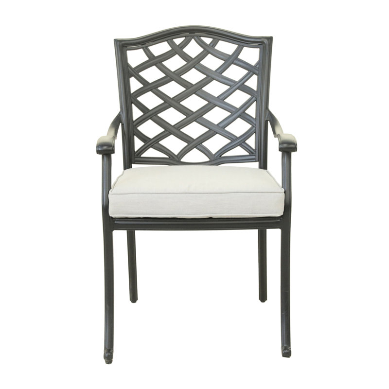 Aluminum Dining Arm Chair With Cushion, Set Of 2 , Cast Silver