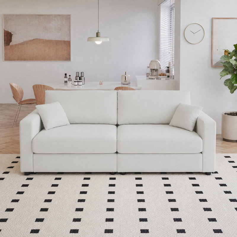 Doyle 79.6" Upholstered Sofa Chenille Modern Couch, White