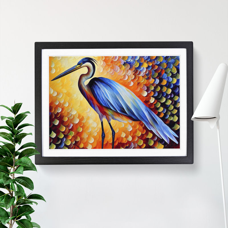 Heron Bird Abstract Vol.5 - Single Picture Frame Painting, Black, 46cm H x 64cm W x 2cm D