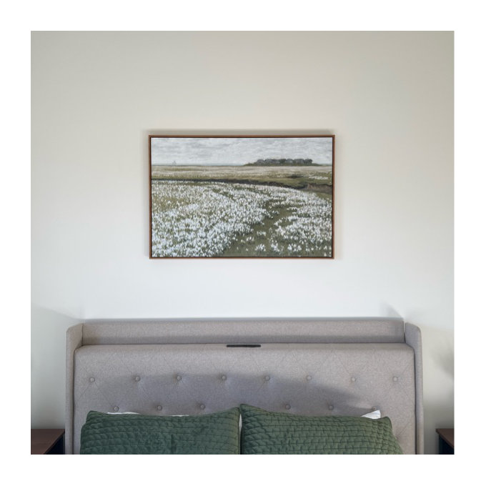 Rustic Countryside Countryside Wild Flowers Field Nature Landscape Vintage Retro Decor Framed On Canvas Print Wall Art - Natural, 24" H x 36" W