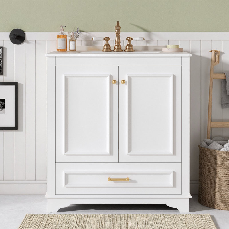 Meuble-lavabo moderne 30 po avec lavabo en céramique, Blanc