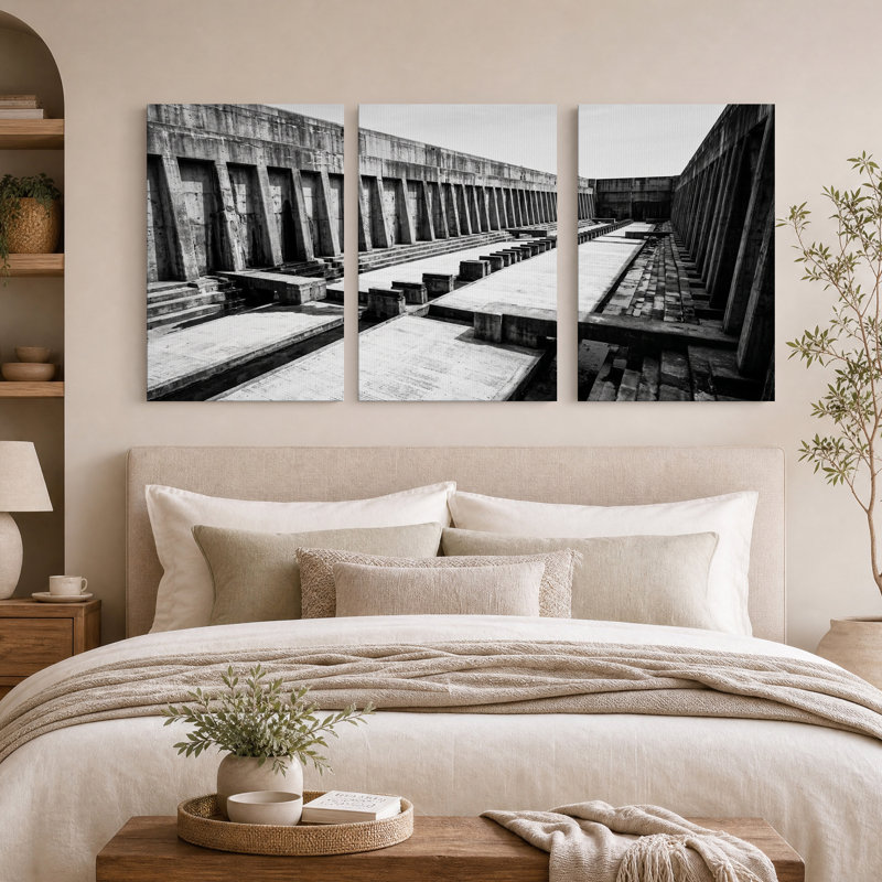Cale de halage industrielle en béton, ensemble de 3 toiles murales en noir et blanc, 36"H x 24"W x 3pcs