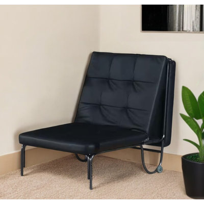  Fauteuil d'appoint convertible capitonné en similicuir noir avec structure moderne en métal
