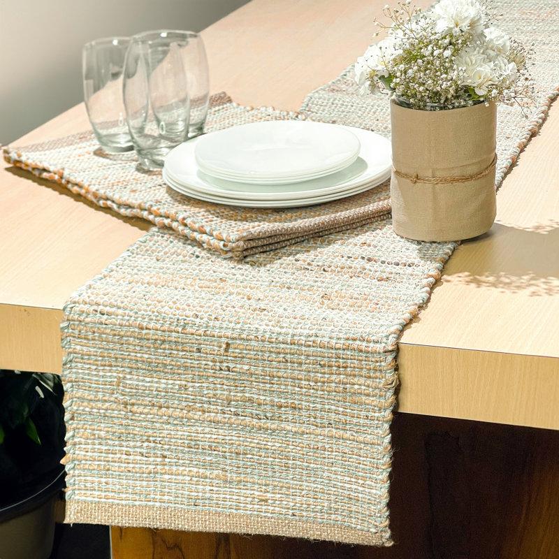 Pearsall Gingham Table Runner, 72" x 13", Natural/Green