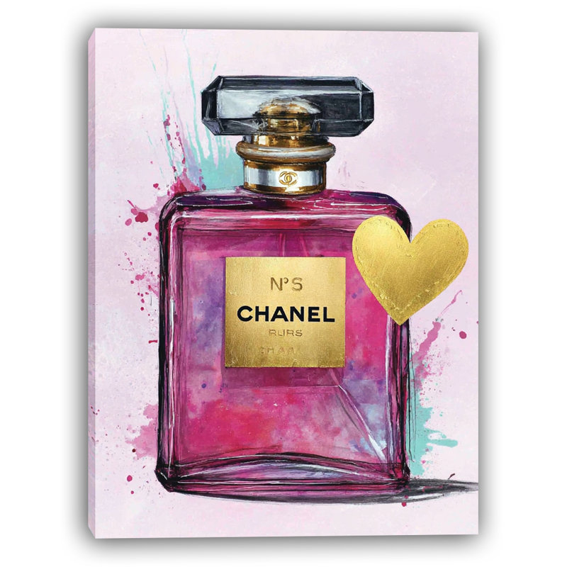 Art mural chic bouteille de parfum rose, H 24 po x l 16 po