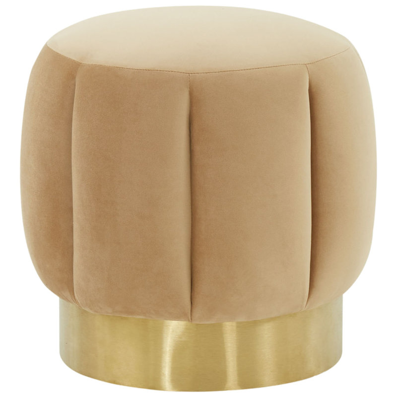 Maxine Round Ottoman, Light Brown Velvet