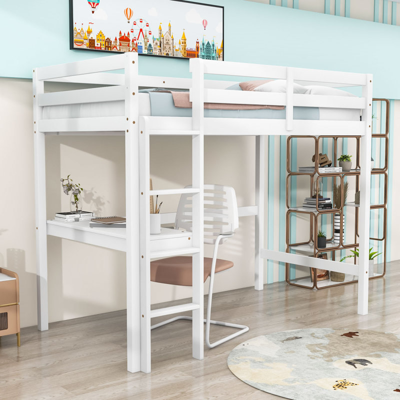 Gunnell Kids Twin Wood Loft Bed with Built-in Desk, White