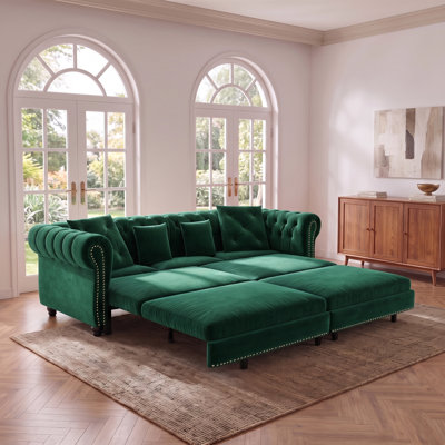 89" W Chesterfield 3-in-1 Convertible Pull-Out King Size Sleeper Sofa Bed with Movable Ottoman & Tufted Design