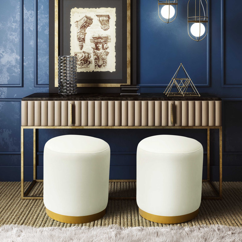 40.6cm Wide Velvet Round Standard Ottoman, Cream