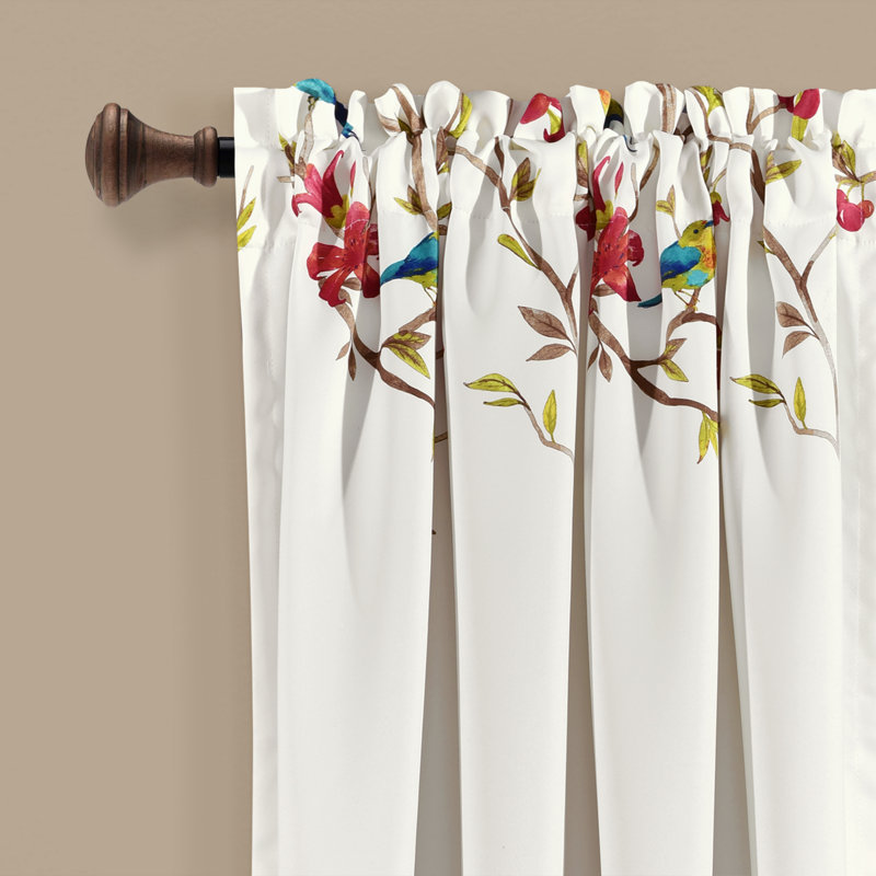 Ivory and Brown Bird Pattern Blackout Window Curtain Panels
