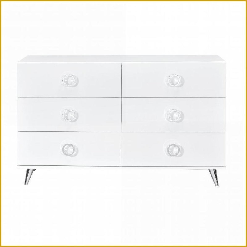 Commode blanche moderne à 6 tiroirs Commodes | Blanc | Placage de panneaux de particules