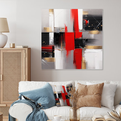 Décoration murale abstraite cubique rouge et or I - Cubisme