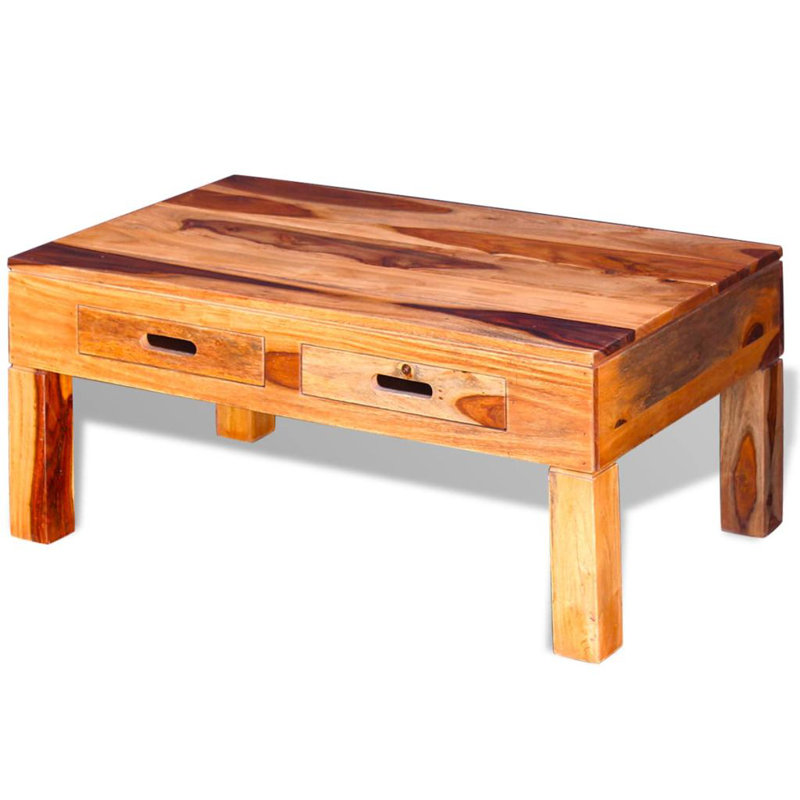 Table basse avec rangement en bois massif à 4 pieds Rebbecca