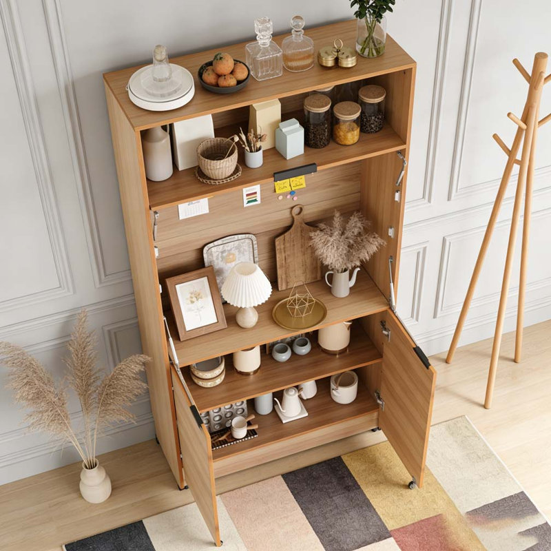 69''H Buffet with Hutch and Foldable Workstation, Multifunctional Storage Cabinet Cupboard with Adjustable Shelf and Power Outlet