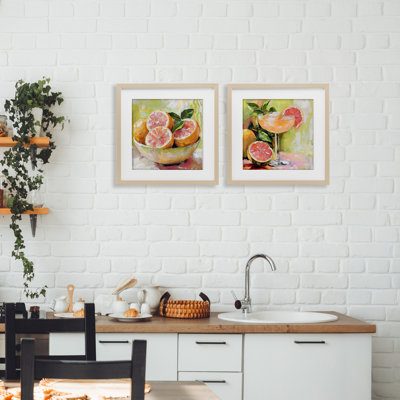 Grapefruit Bowl & Cocktail 2pc Framed Print Under Glass Set, design by Riley B