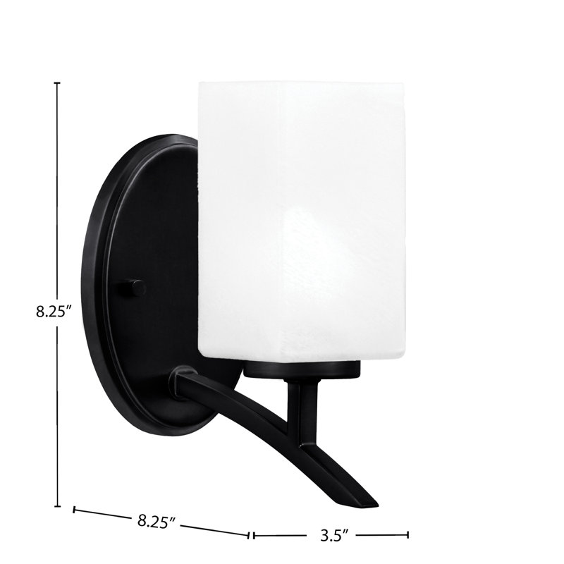 Kurve Uplight Wall Sconce With 3.5" Square White Marble Glass, Matte Black
