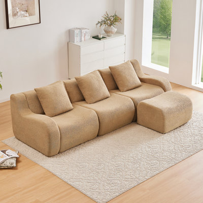 Canapé 3 places Boneless avec tissu en peluche de haute qualité, conception antidérapante, sans assemblage, accoudoirs courbés et conception épurée pour les salons et les chambres