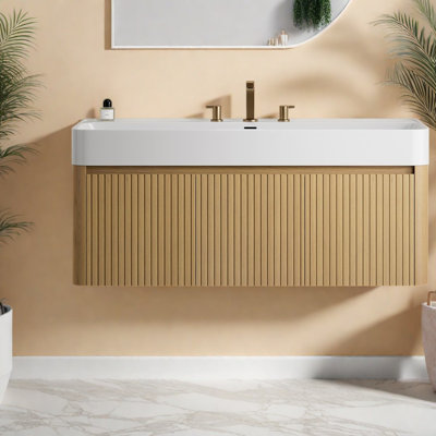 Meuble-lavabo flottant 36 po, lavabo grain de chêne moderne
