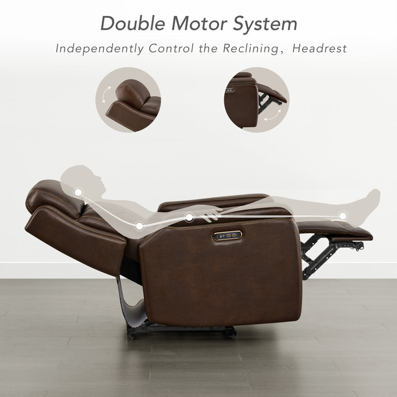 Dual Motor Genuine Leather Power Recliner with Power Headrest, Brown