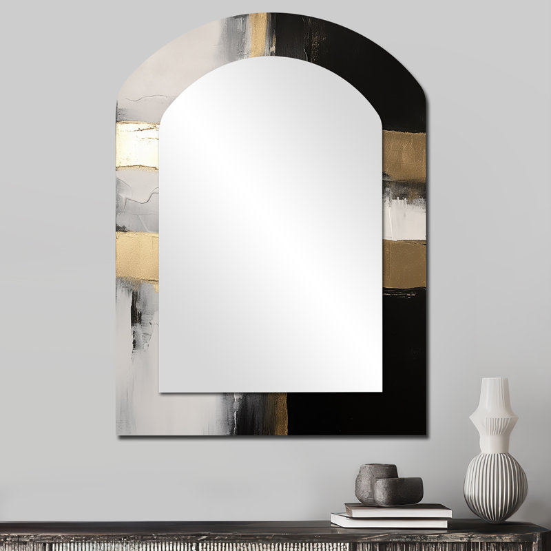 Minimal Joy In Black - Abstract Painting Modern Asymmetrical Decorative Wall Mirror, 34" x 25"