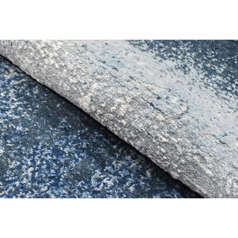 Abstract Area Rug in Dark Blue/Gray/Ivory
